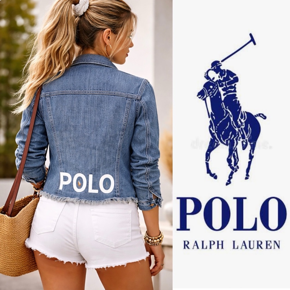 Ralph Lauren POLO Signature Logo Trucker Jean Jacket Size 16 Junior - Picture 16 of 16